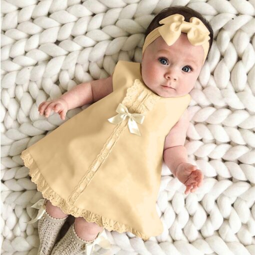 Newborn Baby Girl Dress Sleeveless Casual Maxi Bow Dress+Headband Set outfit Bowknot Ruffle Red Clothes Baby Summer Dress
