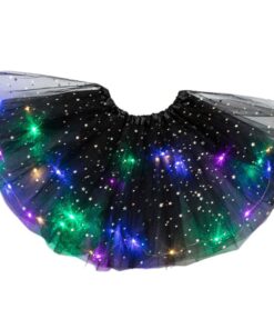 Women Girls Kids Neon LED Tutu Skirt Party Stage Dance Wear Pleated Layered Tulle Light Up Short Dress for 3-12 years old