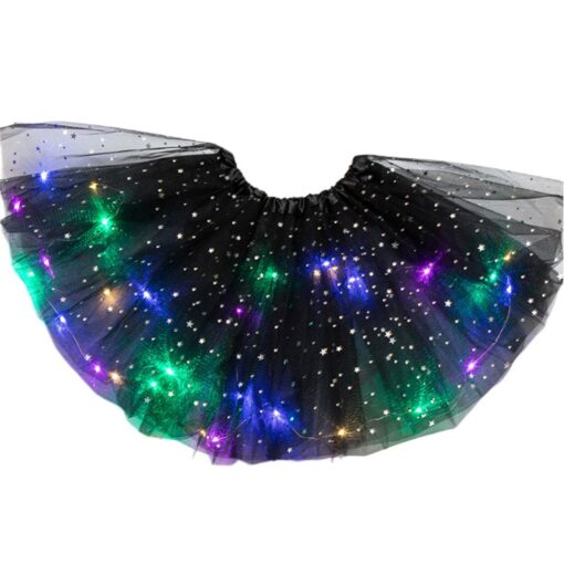 Women Girls Kids Neon LED Tutu Skirt Party Stage Dance Wear Pleated Layered Tulle Light Up Short Dress for 3-12 years old