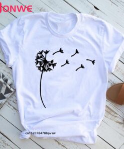 Wildflower Dandelion Women White Print T-Shirt Summer Girl Casual Funny Clothes Lady Yong 90s Harajuku Top Tee,Drop Ship