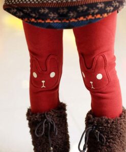 Cute Rabbit Printed Girls Child Pants Winter Autumn Bottoms Kids Baby Toddler Inside Warm Fleece Leggings Trousers