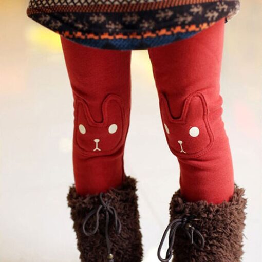 Cute Rabbit Printed Girls Child Pants Winter Autumn Bottoms Kids Baby Toddler Inside Warm Fleece Leggings Trousers