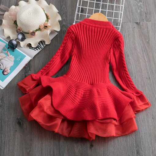 Long Sleeve Dress for Girls 3-8 Years Princess Costume Winter Knitted Kids Red Christmas Dress New Year Autumn Children Clothing