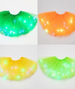 Women Girls Kids Neon LED Tutu Skirt Party Stage Dance Wear Pleated Layered Tulle Light Up Short Dress for 3-12 years old