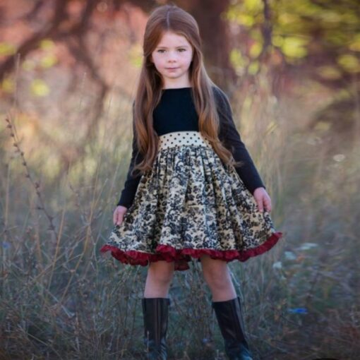 2020 INS Girls Spring and Autum Dress Kids Flower Pastoral Style Striped Long-sleeved Dresses England Cute Princess for Children