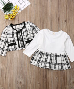 2Pcs Autumn Winter Party Kids Clothes For Baby Girl Fashion Pageant Plaid Coat Tutu Dress Outfits Suit Toddler Girl Clothing Set