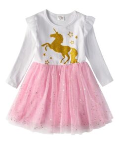 VIKITA Girls Princess Dresses Kids Cartoon Vestidos Children Autumn Dress Kids Dress for Girls Long Sleeve Unicorn Dresses