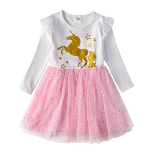 VIKITA Girls Princess Dresses Kids Cartoon Vestidos Children Autumn Dress Kids Dress for Girls Long Sleeve Unicorn Dresses