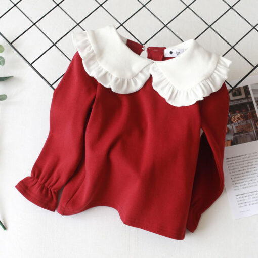 2020 Spring Autumn New Girls Shirts Kid's T-shirt Lapel Lace Casual Fashion White Doll Collar Shirt Children's Clothing