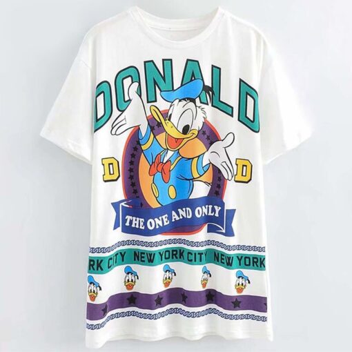 Disney Cartoon Cotton T-Shirt Women 2020 Summer Casual Mickey Mouse Daisy Duck Tshirt Women Vintage Streetwear Tee Tops T-Shirts