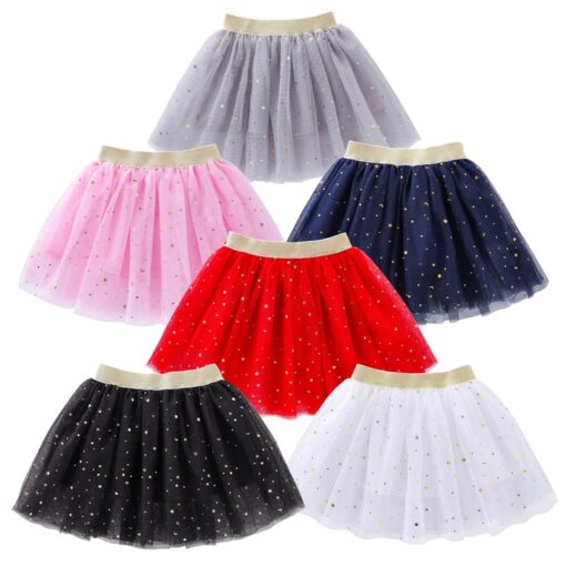 2020 Fashion Kids Mesh Miniskirts Girls Princess Stars Glitter Dance Ballet Tutu Brand Sequin Party Girl Faldas Skirt Elastic