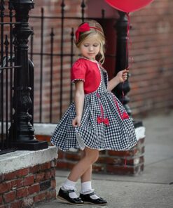 EACHIN Girls Dresses Fashion Baby Kids Girl Short Sleeve Off Shoulder A-Line Plaid Princess Dress Children Casual Beach Dresses
