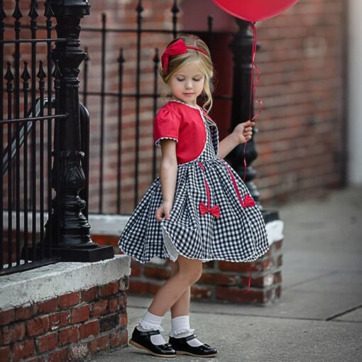 EACHIN Girls Dresses Fashion Baby Kids Girl Short Sleeve Off Shoulder A-Line Plaid Princess Dress Children Casual Beach Dresses