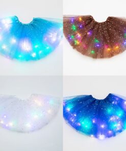 Women Girls Kids Neon LED Tutu Skirt Party Stage Dance Wear Pleated Layered Tulle Light Up Short Dress for 3-12 years old