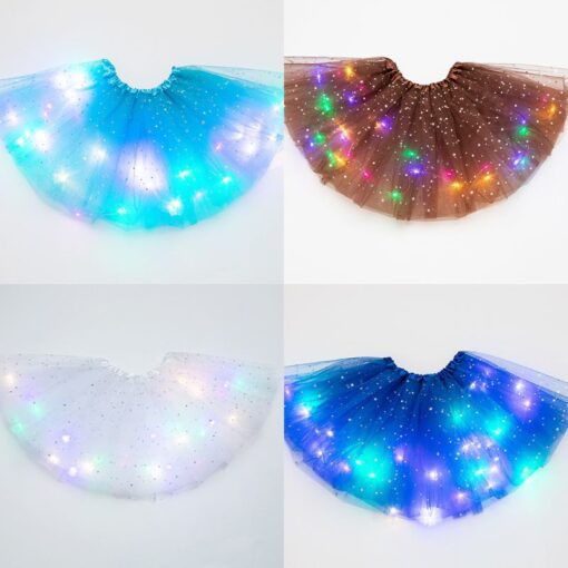 Women Girls Kids Neon LED Tutu Skirt Party Stage Dance Wear Pleated Layered Tulle Light Up Short Dress for 3-12 years old