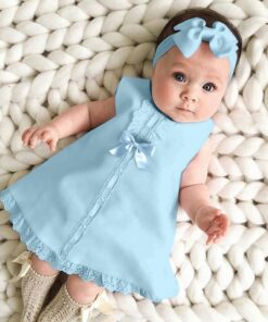 Newborn Baby Girl Dress Sleeveless Casual Maxi Bow Dress+Headband Set outfit Bowknot Ruffle Red Clothes Baby Summer Dress