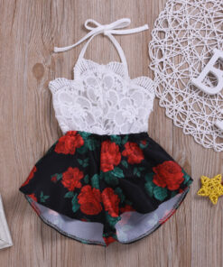 Pudcoco Summer Newborn Baby Girl Clothes Sleeveless Lace Flower Print Strap Romper Jumpsuit One-Piece Outfit Summer Clothes