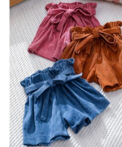 Summer New Retro Fashion Baby Girls Shorts Pure Cotton High Waist Short 0-5Y Kid Casual Bow Loose Short Solid Color Girl Legging