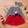 Toddler Baby Girls Christmas Santa Striped Print Tulle Dress+Headband Outfits Princess Party Dress Infantil Children Kids Suit