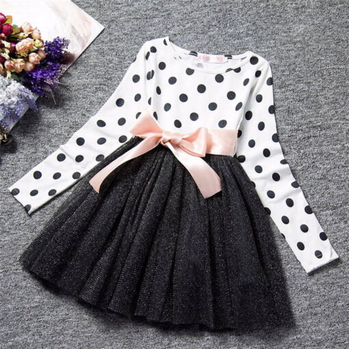 Dot Long Sleeve Dress For Girls Clothing Baby Girl Clothing Teenager School Daily Wear Kids Casual Clothes Vestido Infantil 8T