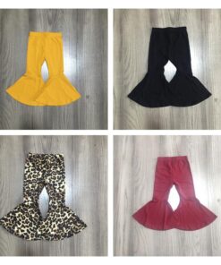 Girlymax fall/winter baby girls children clothes cotton black wine mustard solid color ruffles bell-bottoms pants