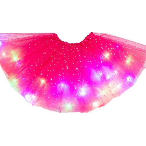 Women Girls Kids Neon LED Tutu Skirt Party Stage Dance Wear Pleated Layered Tulle Light Up Short Dress for 3-12 years old