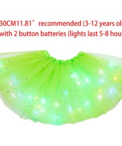 Women Girls Kids Neon LED Tutu Skirt Party Stage Dance Wear Pleated Layered Tulle Light Up Short Dress for 3-12 years old