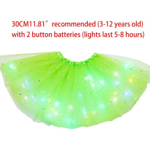 Women Girls Kids Neon LED Tutu Skirt Party Stage Dance Wear Pleated Layered Tulle Light Up Short Dress for 3-12 years old