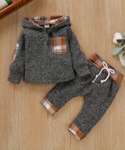 Baby Clothes Boy 6 Months Toddler Boy Winter Clothes Black Long Sleeve Hoodie Gray Plaid Print Cartoon Dinosaur Baby Boy Outfits