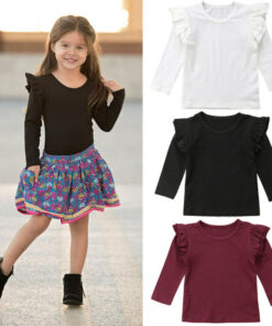 1-5Y Toddler Kids Baby Girls Lace Casual Long Sleeve T-shirt Tee Tops Blouse Clothes Black White Red 3 Colors
