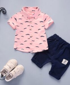 2020 New Baby Shirt Clothing Set Boys Girls Cute Summer Casual Wear Set Cartoon Mustache Top Denim Set Children's Clothes 1-4 Ye