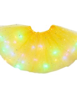 Women Girls Kids Neon LED Tutu Skirt Party Stage Dance Wear Pleated Layered Tulle Light Up Short Dress for 3-12 years old