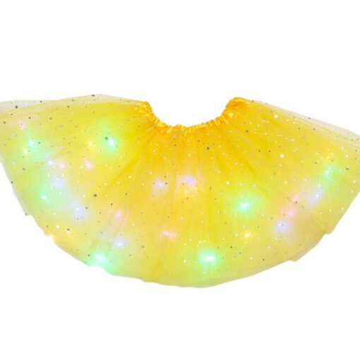 Women Girls Kids Neon LED Tutu Skirt Party Stage Dance Wear Pleated Layered Tulle Light Up Short Dress for 3-12 years old