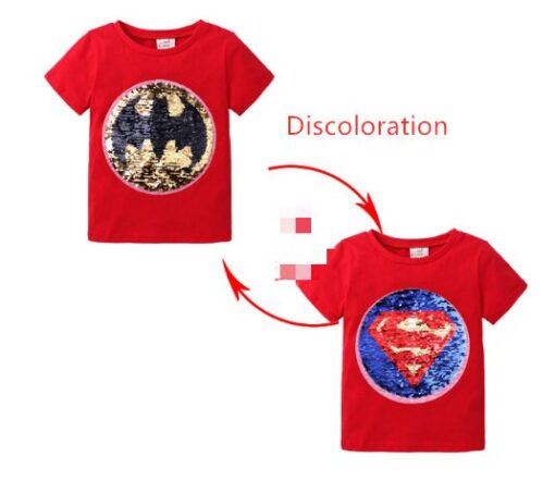 Changing Color and Pattern Switchable Sequins Boys TShirts Kid Fashion Marvel Hero T Shirt Children Top Clothes Summer