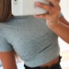 #H30 Solid Color Skinny T Shirt Women Short Sleeve O Neck Casual T-Shirt For Young Girls Gym Sports Crop Top Harajuku Tee Shirt