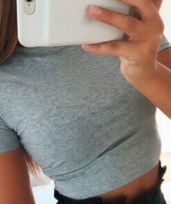 #H30 Solid Color Skinny T Shirt Women Short Sleeve O Neck Casual T-Shirt For Young Girls Gym Sports Crop Top Harajuku Tee Shirt