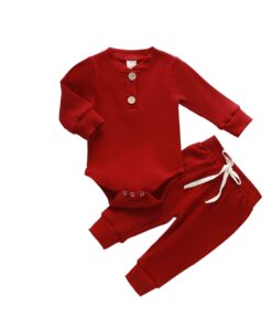 Infant Newborn Baby Girls Boys Spring Autumn Ribbed Solid Clothes Sets Long Sleeve Bodysuits + Elastic Pants 2PCs Solid Outfits