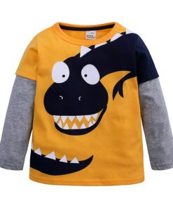 New Baby Boy T-Shirt Children's Clothes Cartoon Boy Dinosaur Long Sleeve T-shirt Spring and Autumn New Print Coat 2-7 Years Old