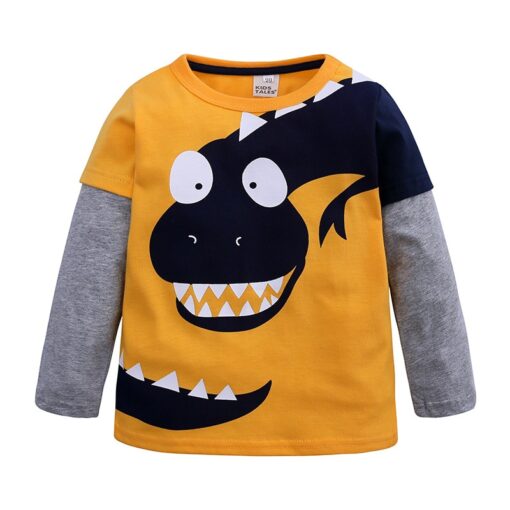New Baby Boy T-Shirt Children's Clothes Cartoon Boy Dinosaur Long Sleeve T-shirt Spring and Autumn New Print Coat 2-7 Years Old