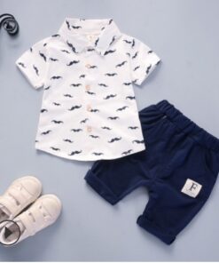 2020 New Baby Shirt Clothing Set Boys Girls Cute Summer Casual Wear Set Cartoon Mustache Top Denim Set Children's Clothes 1-4 Ye