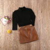 2PCS Infant Baby Girl Clothes Sets Turtleneck Sweater Tops + Leather Skirt Outfits Clothing 1-5Y Toddler sets