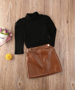 2PCS Infant Baby Girl Clothes Sets Turtleneck Sweater Tops + Leather Skirt Outfits Clothing 1-5Y Toddler sets