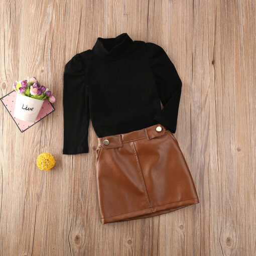 2PCS Infant Baby Girl Clothes Sets Turtleneck Sweater Tops + Leather Skirt Outfits Clothing 1-5Y Toddler sets