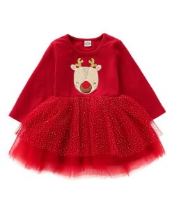 2-4 Years Christmas elk Print Girls Princess Dress Winter Long Sleeve Dresses for Girl birthday Party Cartoon Kids dress D30
