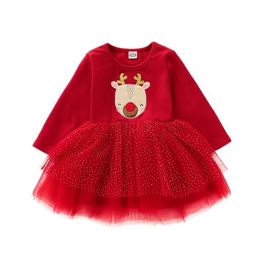 2-4 Years Christmas elk Print Girls Princess Dress Winter Long Sleeve Dresses for Girl birthday Party Cartoon Kids dress D30