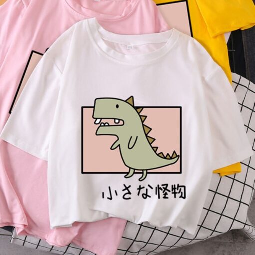 Cute T Shirt Women Teen Girls Summer Short Sleeve kawaii Dinosaur Graphic Tees Women T-shirt Loose Pullover Causal Tops 2020 New