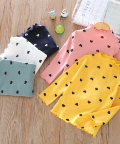 Children Long Sleeves Bottoming Shirt T-Shirt Newborn Infant Kawaii Heart-Shaped High Collar Clothing Toddler Winter Warm Tops