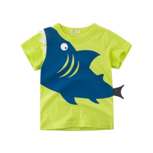 2019 New Korean Kids Short Sleeve T Shirt Baby Boy Summer Cotton Shark Print Tops Toddler Casual Tee