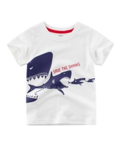 2019 New Korean Kids Short Sleeve T Shirt Baby Boy Summer Cotton Shark Print Tops Toddler Casual Tee