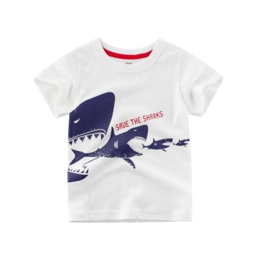 2019 New Korean Kids Short Sleeve T Shirt Baby Boy Summer Cotton Shark Print Tops Toddler Casual Tee